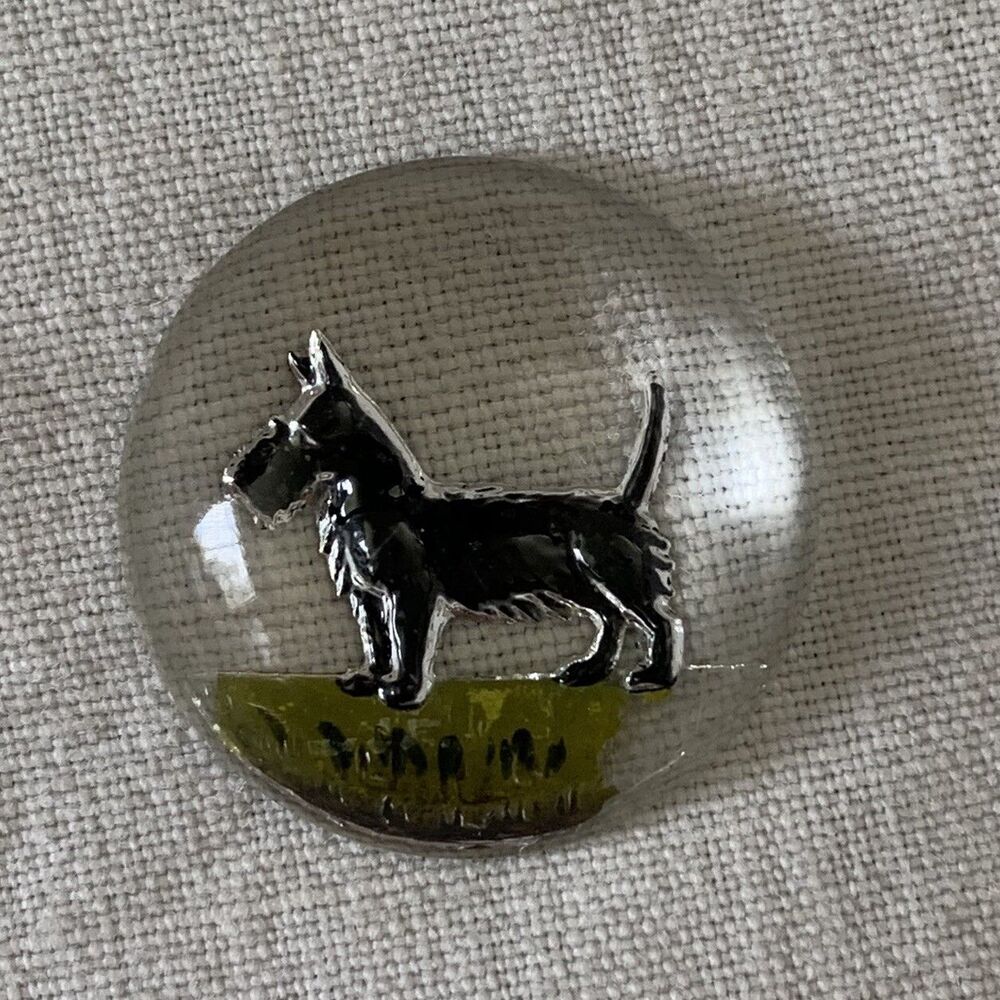 Vtg Scottie Dog Glass Bead Intaglio Reverse Painted 3/4" Cabochon Jewel Trinket